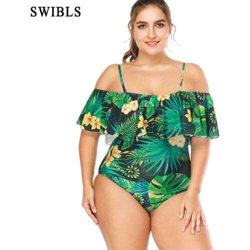 Woman Plus size Swimsuit 2020 One Piece Floral Bathing Suit for Women Big Leaf Beach Swimming Vintage Bather Female Swimwear