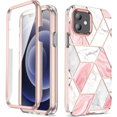 Hard case for iphone 12 pro promax mini 11 XS XR 2 in 1 Marble color shockproof Cover with screen protective 360 Full protection