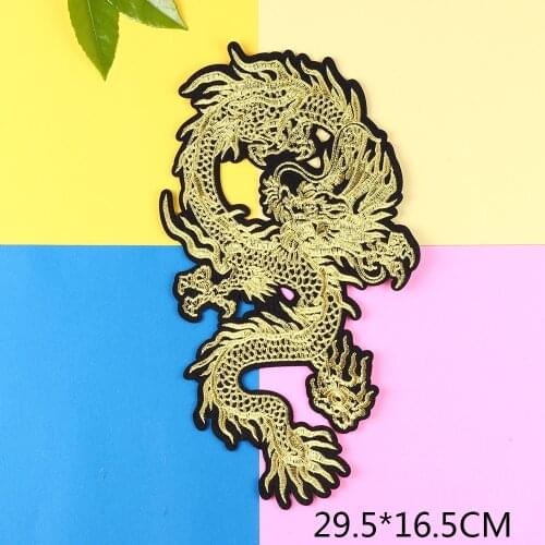 Gold Embroidery Chinese Dragon Patches For Clothing Sew On Sticker Patches Iron On Accessories Clothes Jeans Decoration