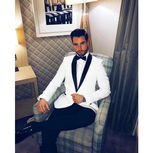 2021 New Arrival 2 Piece White Men Suits With Pant Prom Tuxedo Groom Best Man Blazer Slim Fit Dinner Party Wedding Suits For Men