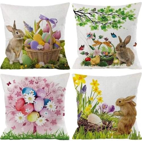 New Fashion Festival Easter Print Pillow Cases Linen Sofa Cushion Cover Home Decor Pillow Pillow Case 4Pcs