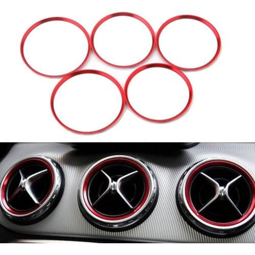 5x Interior Red Air Conditioning Vent Outlet Decoration Ring Cover Trim Sticker Fit For Benz A/B/CLA/GLA Class 180 200 220 260