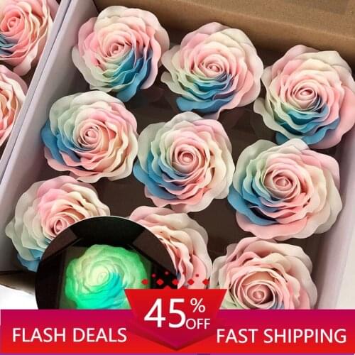 9Pcs Rainbow Luminous Soap Artificial Flowers Head Real Fake Flower Wedding Home Garden Valentine Decor DIY Bouquet Materials