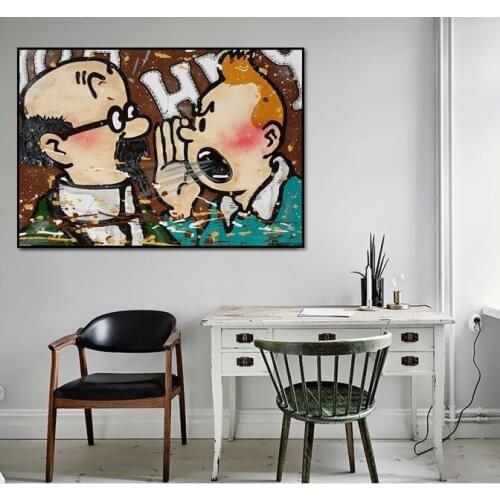 Alec Monopoly Oil Painting Graffiti Art TINTIN by Hand Painted On Canvas Painting Pictures Wall Art For House Decoration