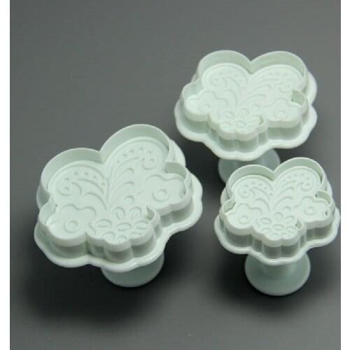 Free Shipping High Quality 3pcs Butterfly Flower Shape Plunger Cutter set Cake Fondant Molds set