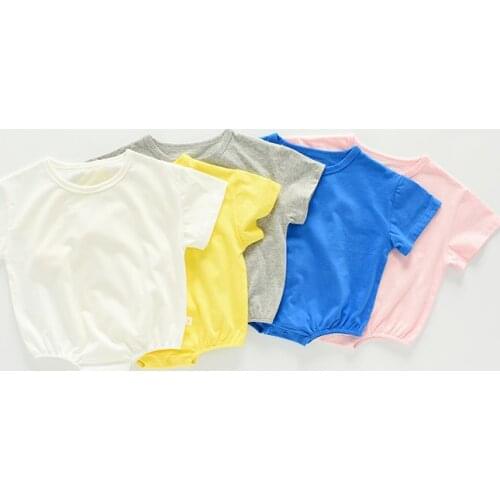 Infant Baby Boy Girls Short Sleeve Summer Clothes Loose One-Piece Cotton Romper Candy Pure Color Plain Pattern Kids Clothing