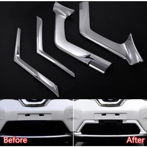 Chrome ABS Car Exterior Front Grille Grill Upper Down Strips Trim Cover Sticker For Nissan X-Trail 2014 2015 Styling