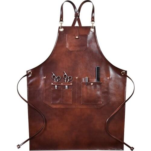 PU Leather Apron Crossback Strap Barista Bartender Chef Uniform Cafe Bistro BBQ Grill Florist Barber Salon Carpenter overalls