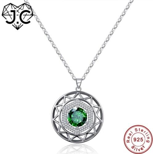J.C Round Stars Design Style Exquisite Emerald & Rainbow Topaz Sterling Silver Pendant Versatile Wedding Women Fine Jewelry