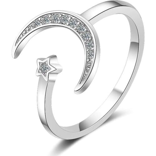 KOFSAC Korean Fashion Sterling Silver 925 Rings For Women Engagement Temperament Sweet Shiny Zircon Moon Star Ring Jewelry Gifts
