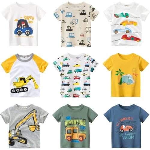 Boys T Shirt For Summer Infant Kids Boys Girls Car T-Shirts 2-8 Years Cartoon Print Baby Clothes Cotton Toddler Machine Tops