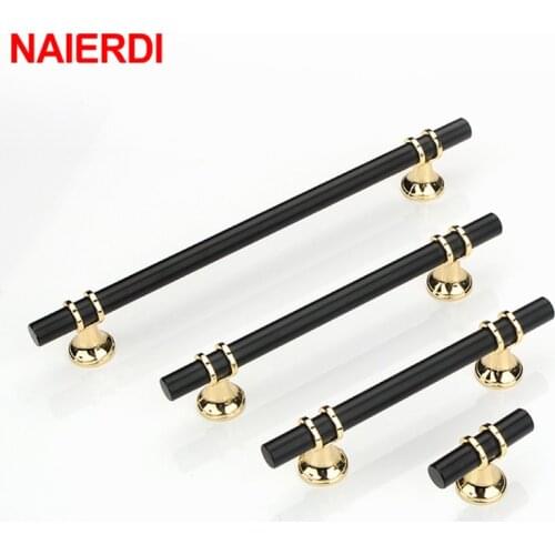 NAIERDI Gold Cabinet Handles Zinc Alloy Black Door Handles Pulls Furniture Handle Fashion Aluminum Kitchen Solid Drawer Knobs