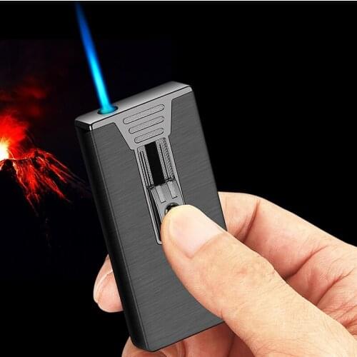 Metal Windproof Jet Blue Flame Cigarette Lighter Inflatable Gas Butane Torch Cigar Lighter Smoking Accessories Gadgets for Men
