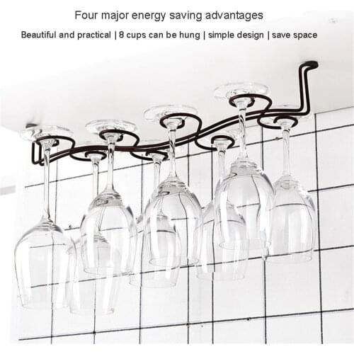 Metal 8 Wine Glass Rack Holder Stemware Hanging Under Cabinet Stemware Holder Hanger Storage Bar Kitchen Glass Wine Cup Shelf