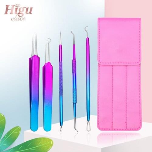 5 Pcs Stainless Steel Blackhead Remover Tool Set Colorful Blackheads Comedone Acne Pimple Extractor Removal Beauty Tool