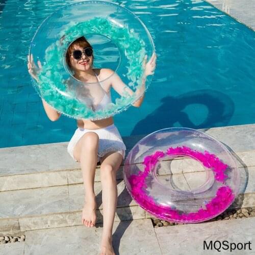 New Summer Beach Transparent Feather Swimming Ring Adult Thickened PVC Inflatable Transparent Beach Swimming Circle