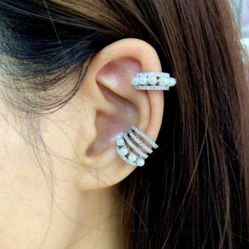 New Simple Stylish Pearls Women Clip Earrings Shiny White Zircon Exquisite Elegant Female Earring Fashion Jewelry Zk40