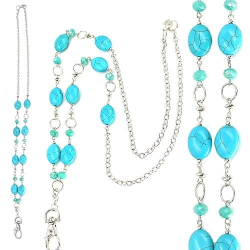 Blue Lanyard Necklace Beautiful Womens Fashion Beads Lanyards with ID Card Holder Neck Key Holder Nurse Accessories