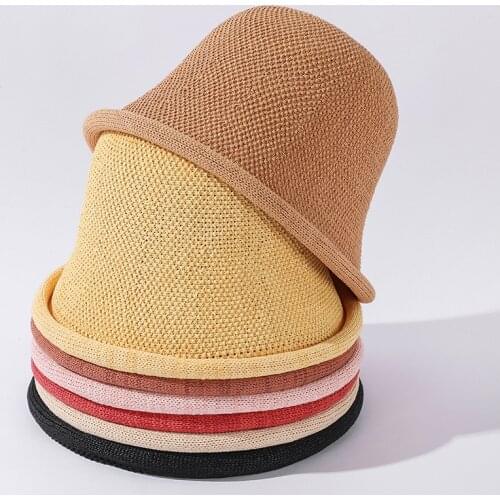 New Sping Breathable Linen Knitting Roll Hem Dome Bucket Hat For Women Girl Fisherman Basin Cap Designer Accesories MAXSITI U