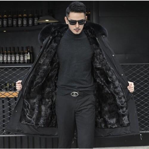 Real Mink Fur Jacket Mens Parka Mink Fur Liner 2021 New Thick And Warm Long Natural Fur Mens Jacket Fashion Luxury Jacket