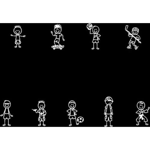 Personalized Custom Boy Stick Figure Family Car Stickers Covering The Body Of Fashion Vinyl Decals Silver C7-1422