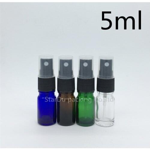 5ml blue green amber transparent glass bottle with sprayer, Essential Oil Spray Glass Bottle perfume bottle