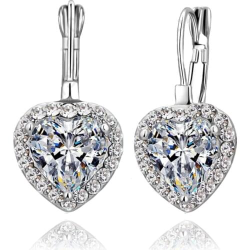 Romantic 925 Sterling Silver Fine Jewelry Earrings For Woman Wedding Engagement Full Crystal Heart Brincos Free Shipping