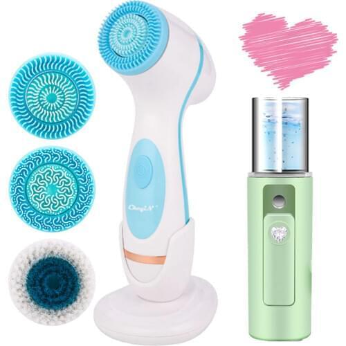 3 in1 Electric Silicone Facial Cleansing Brush Face Massager Deep Pore Cleaner Skin Peeling Blackhead Remover Nano Mist Sprary 5