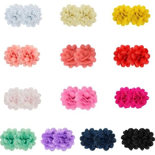 20Pcs/Lot 3Inch Cute Double Layer Chiffon Dots Flowers DIY For Girl Hairpins Infant Baby Headband Wedding Decoration Accessories