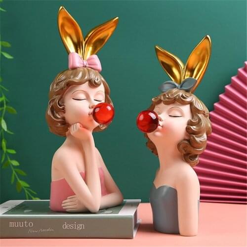 Nordic Decoration Home Human Sculpture Statue Living Room Decor Bubble Bunny Girl Resin Satatues Home Ornament Accessories Gifts