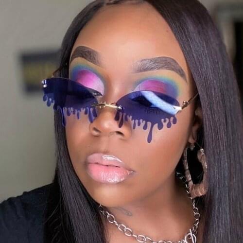 QPeClou 2020 New Frameless Unique Crying Sunglasses Women Fashion Funny Sun Glasses Men Show Shades For Female Oculos De Sol