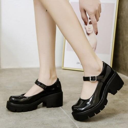 Mary Jane Shoes Womens Buckle Strap High Heels Retro Platform Lolita Shoes Woman low heel women kawaii shoes 2021