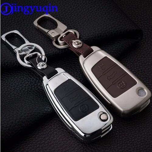 Remote 3 Buttons Zinc Alloy+Leather Folding Flid Key Cover Case For Audi A4L-A6L-Q5-A3-A8-A5-A7-S5-S6-S7 Key Chain One Set