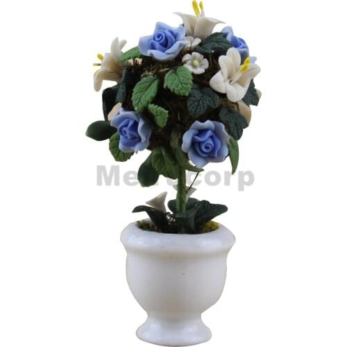 Dollhouse decoration 1/12 th Scene model Outdoor flower bed Blue rose tree