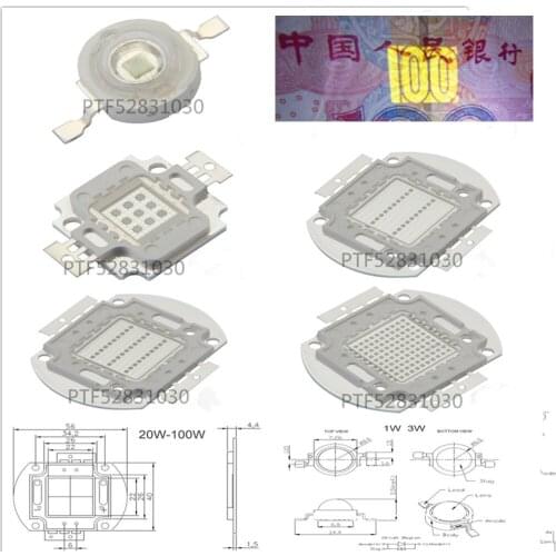 LED UV Purple LED integrated chips 365 375 385 395 405 425NM High Power COB Ultraviolet Lights 3/5/10/20/30/50/100 Watt