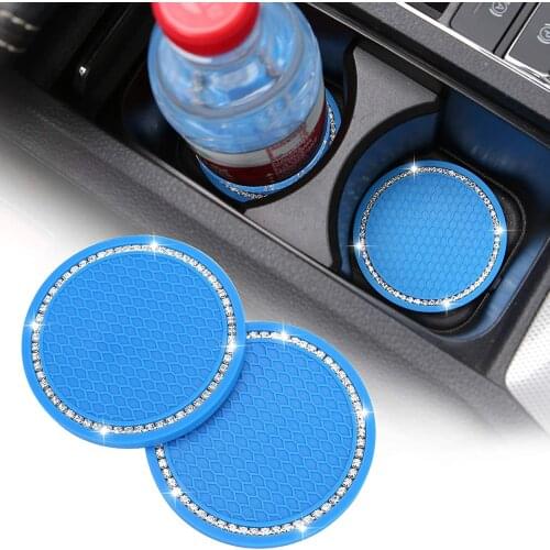 Universal Vehicle Bling Cup Holder Insert Coaster Car Interior Accessories-2.75 Inch Silicone Anti Slip Crystal Coaster Black