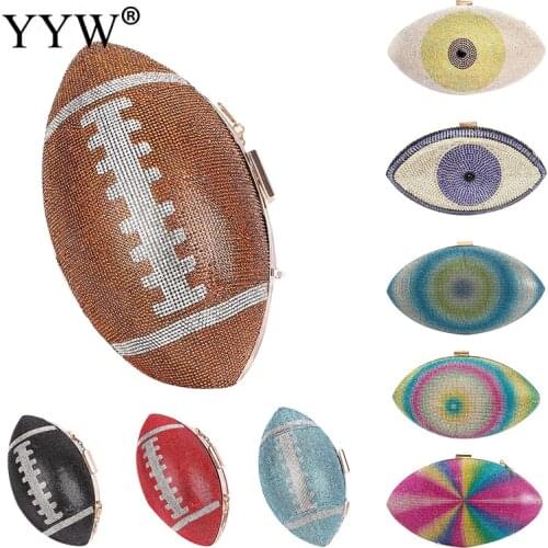 Football Shape Evening Bags Luxury Rhinestone Purses Clutch LadyS Handbag Cocktail Party Evening Clutch Bag Chain Crossbody Bag