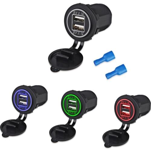 Waterproof DC 12-24V Dual USB Charger Socket Power Outlet 5V 4.2A for Car Boat Marine RV Mobile with Wire Fuse LED Blue White