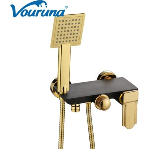 VOURUNA Luxury Elegant Design Unique Shape Chrome / Black / White / Golden Wall Mounted Bathtub Faucet with Hand Shower