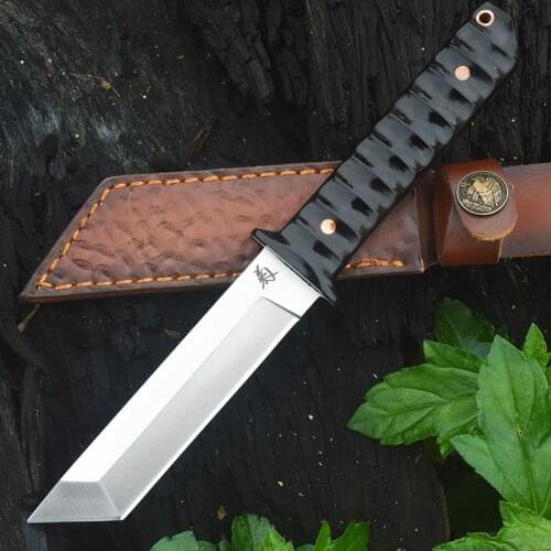 NEW Japanese Katana D2 Fixed Blade Ebony Wood Handle Outdoor Survival Knife Camping Samurai Sword Bushcraft Utility EDC Tool