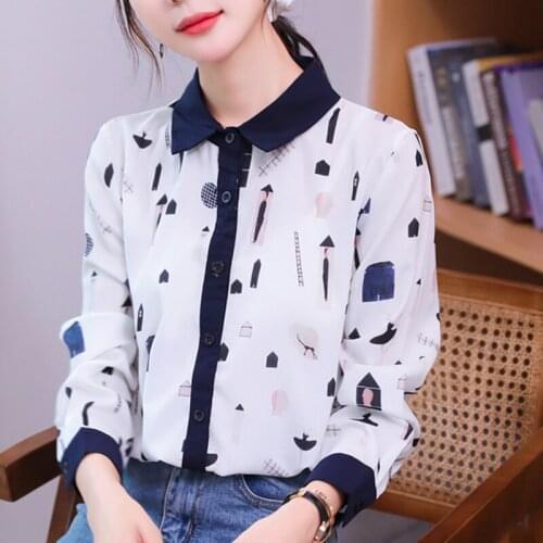 Woman Feminina WomenS Vintage Blouse Fashion Clothes 2020 Spring Autumn Printed Chiffon Shirts Female D0159