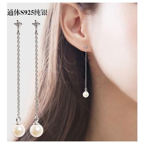 REETI Hot Sale Long pearl 925 Sterling Silver Earrings For Women Fashion Jewelry sterling-silver-jewelry pendientes