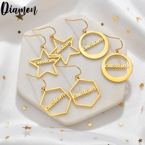 Diamon High Quality Personalized Name gold earrings Customize Namplate Earring Womens jewelry Stainless Steel Party Gift