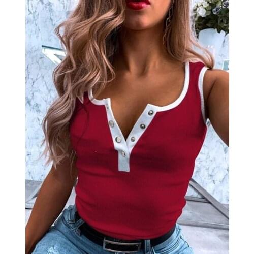 Womens Sleeveless V-neck Top Casual T-shirt Vest