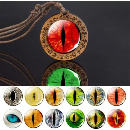 Glow In The Dark Evil Eye Necklace Handmade Jewelry Animal Eye Dragon Eye Art Picture Wooden Pendant Necklace