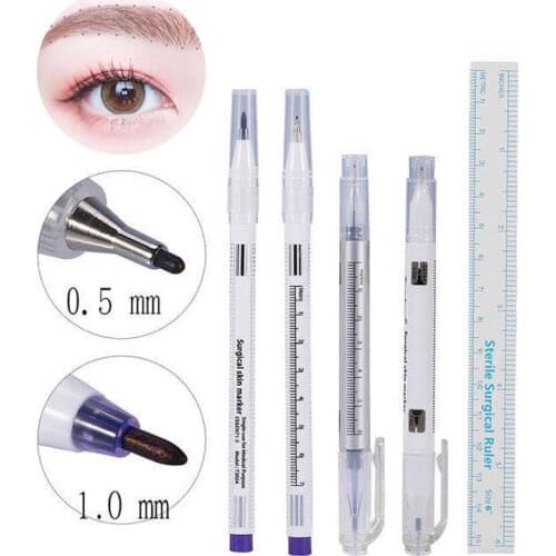 1Set Skin Marker Pen Eyebrow Lip Microblading Waterproof Tattoo Accessories Tool Positioning Surgical Pen Measuring Ruler