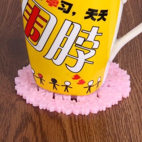 1PC Silicone Cherry Blossom Cup Mat Anti-skid Heat Insulation Coasters Hollow Out Flower Pink Cup Mat Pad Tableware