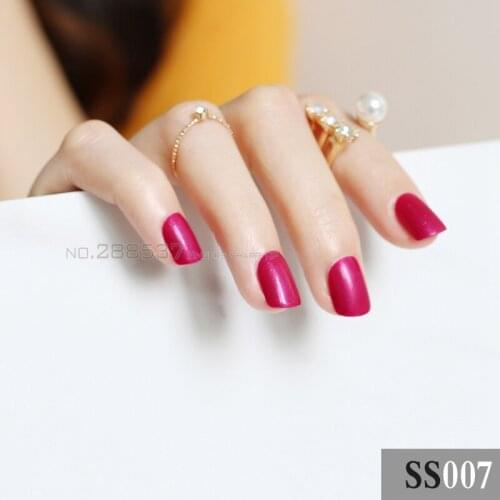 24pcs flash rose Red candy short paragraph round head false nails dark purple comfortable all wrapped SS007