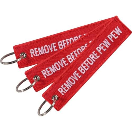 3 PCS/LOT Red REMOVE BEFORE PEW PEW Keychain For Aviation Gift Christmas Keychains Luggage Tag Embroidery Crew Key Chain