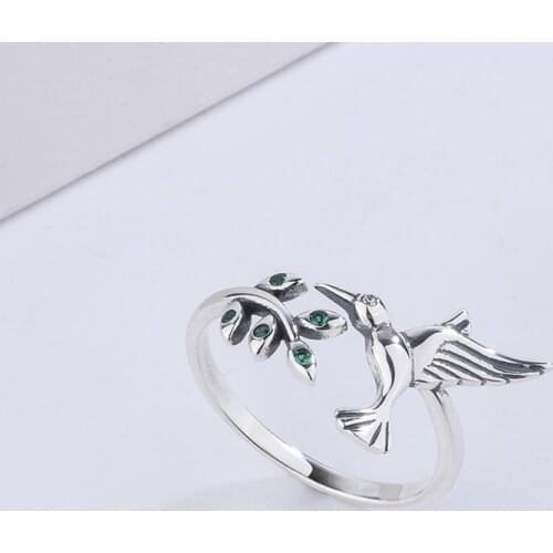 925 Sterling Silver Bird Spring Tree Leaves Open Size Finger Adjustable Rings For Women DIY Jewelry Fit Original Pandora